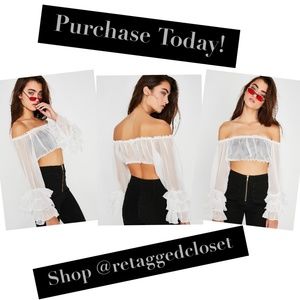 Sheer Ruffle-Sleeve Crop Top